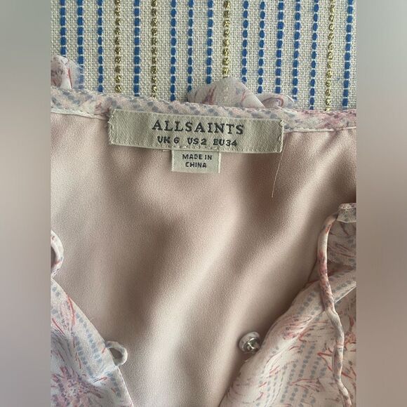 All Saints Romper Womens Sz 2 Pink Floral Rosa V Neck Long Sleeve Ruffle Button - Picture 3 of 12